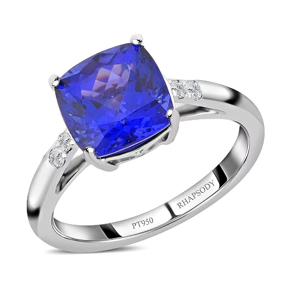 shop lc Certified and Appraised Rhapsody 950 Platinum AAAA Tanzanite and E-F VS Diamond Ring 5.10 Grams 3.00 ctw
