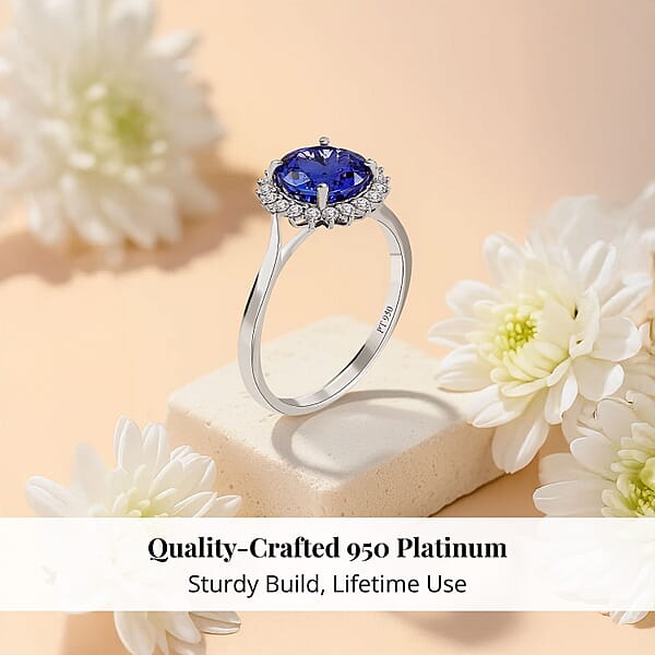 Shop Lc Certified And Appraised Rhapsody 950 Platinum AAAA Tanzanite And E-F VS Diamond 3.30 Ctw Sunburst Ring 5.40 Grams