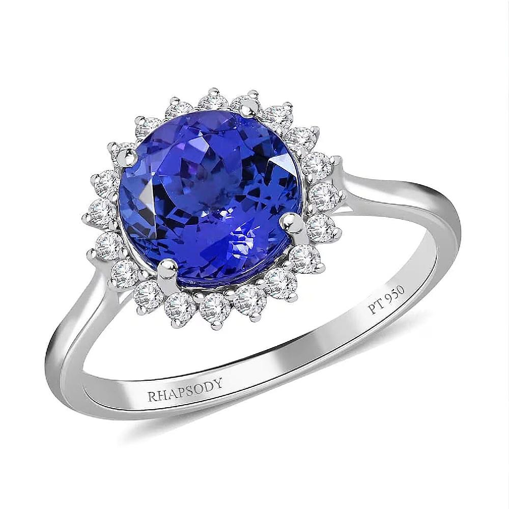 shop lc Certified and Appraised Rhapsody 950 Platinum AAAA Tanzanite and E-F VS Diamond 3.30 ctw Sunburst Ring 5.40 Grams