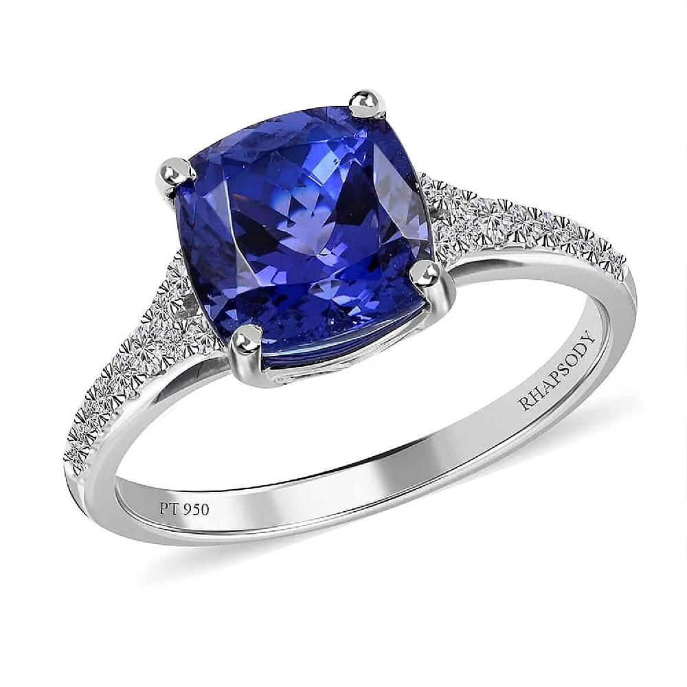 shop lc Certified and Appraised Rhapsody 950 Platinum AAAA Tanzanite and E-F VS Diamond Ring 4.45 Grams 2.85 ctw (Del. in 10-15 Days)