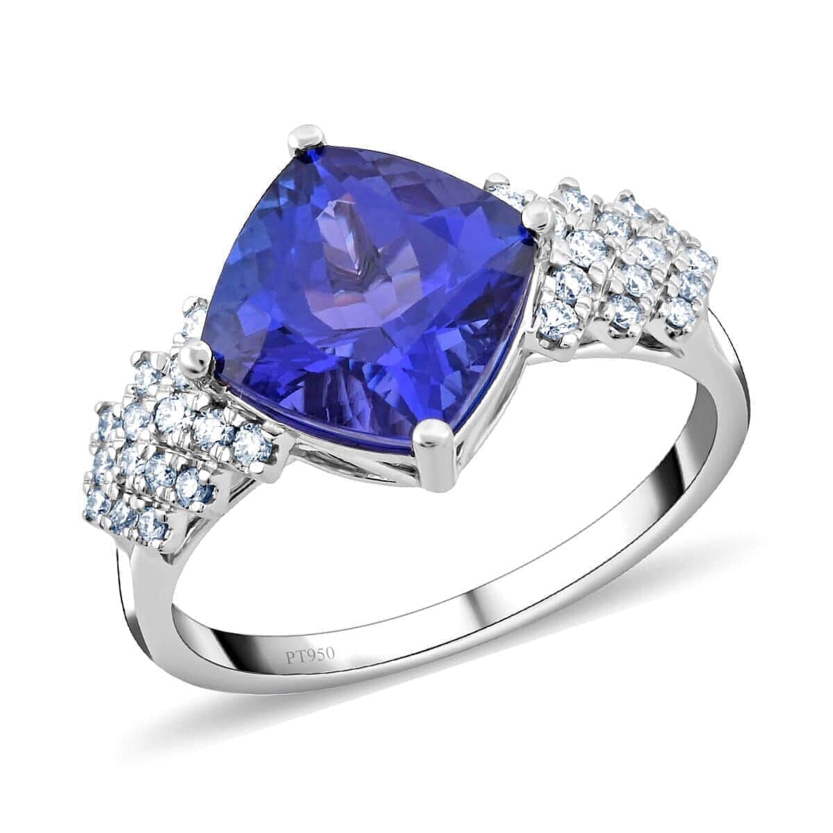 shop lc Certified and Appraised Rhapsody 950 Platinum AAAA Tanzanite and E-F VS Diamond Ring 5.75 Grams 3.75 ctw