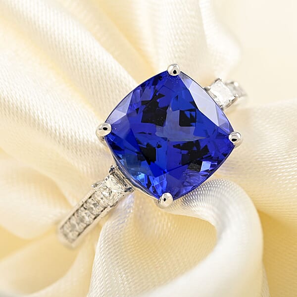 Shop Lc Certified And Appraised Rhapsody 950 Platinum AAAA Tanzanite And E-F VS Diamond Ring 5.20 Grams 3.75 Ctw