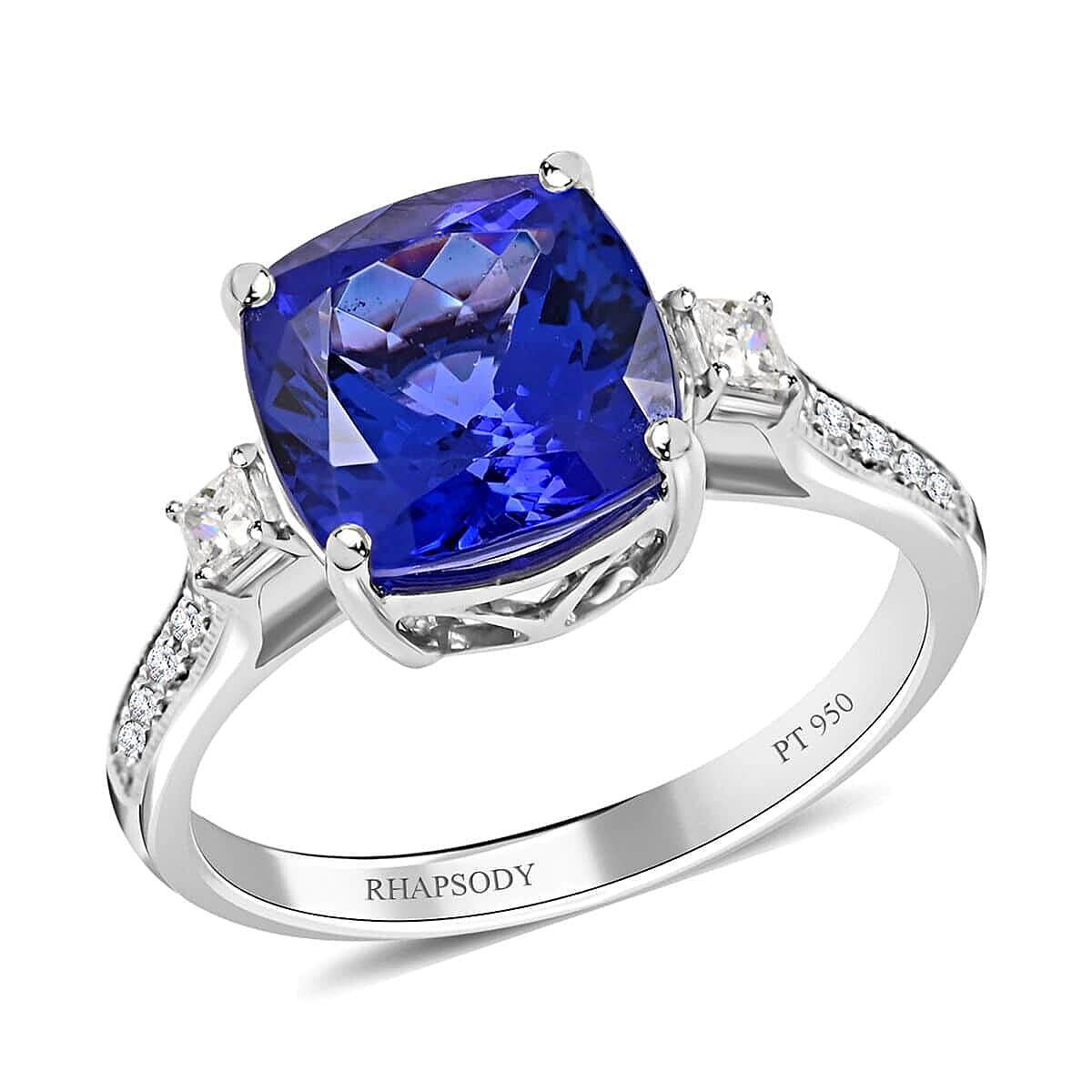 shop lc Certified and Appraised Rhapsody 950 Platinum AAAA Tanzanite and E-F VS Diamond Ring 5.20 Grams 3.75 ctw
