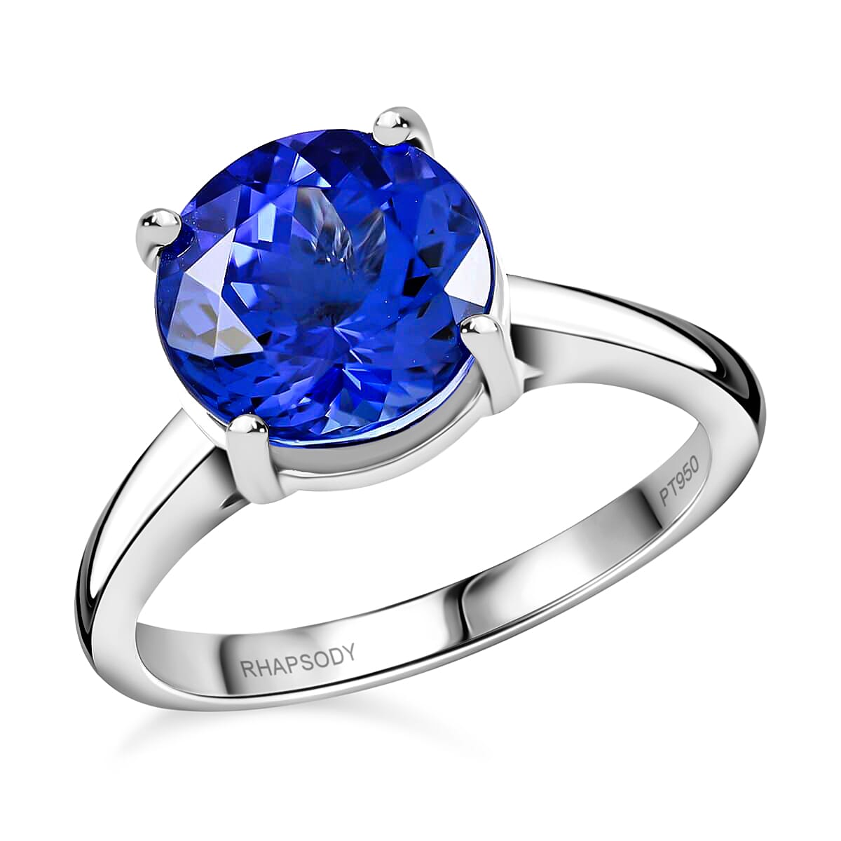 shop lc Certified and Appraised Rhapsody 950 Platinum AAAA Tanzanite and E-F VS Diamond Accent Solitaire Ring 7.92 Grams 5.00 ctw