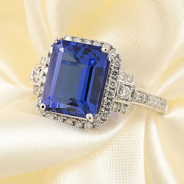 Shop Lc Certified And Appraised Rhapsody 950 Platinum AAAA Tanzanite And E-F VS Diamond Halo Ring 7.15 Grams 4.00 Ctw