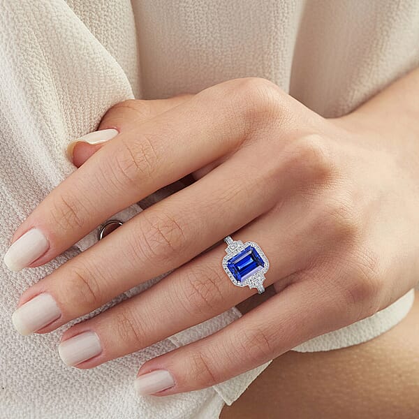 Shop Lc Certified And Appraised Rhapsody 950 Platinum AAAA Tanzanite And E-F VS Diamond Halo Ring 7.15 Grams 4.00 Ctw