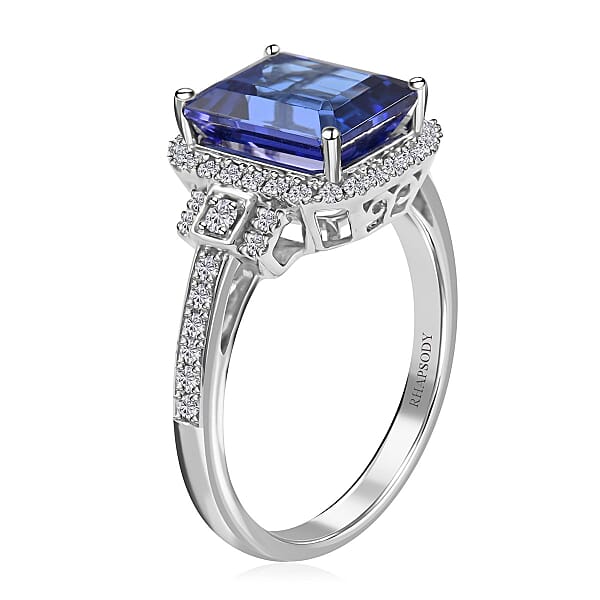 Shop Lc Certified And Appraised Rhapsody 950 Platinum AAAA Tanzanite And E-F VS Diamond Halo Ring 7.15 Grams 4.00 Ctw
