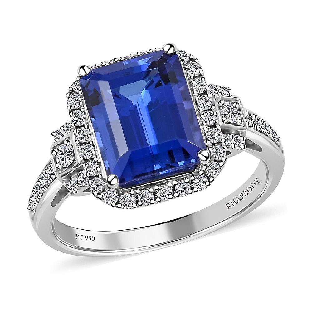 shop lc Certified and Appraised Rhapsody 950 Platinum AAAA Tanzanite and E-F VS Diamond Halo Ring 7.15 Grams 4.00 ctw