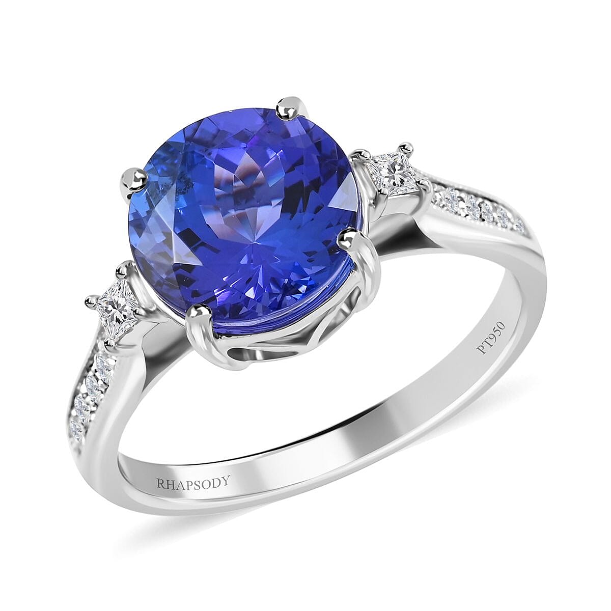 shop lc Certified and Appraised Rhapsody 950 Platinum AAAA Tanzanite and E-F VS Diamond Ring 3.30 ctw
