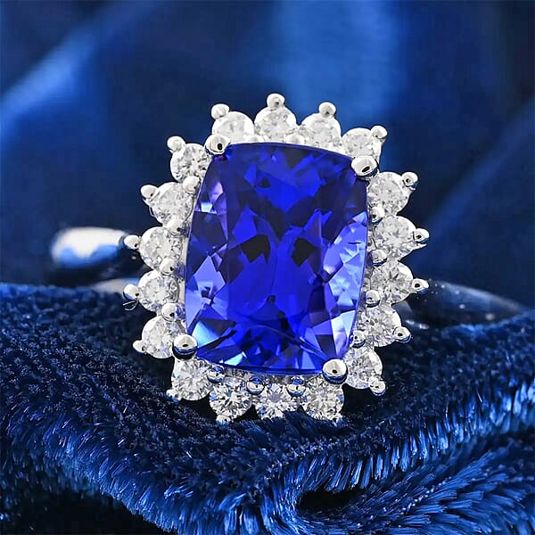 Shop Lc Certified And Appraised Rhapsody 950 Platinum AAAA Tanzanite And E-F VS Diamond Halo Ring 5.58 Grams 2.55 Ctw (Del. In 10-15 Days)
