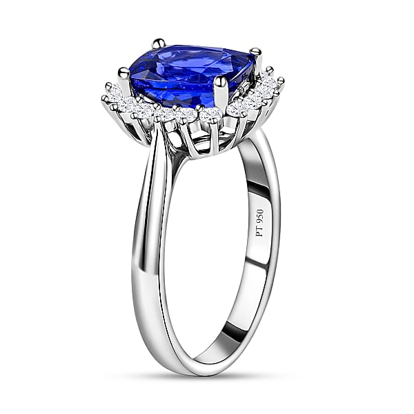 Shop Lc Certified And Appraised Rhapsody 950 Platinum AAAA Tanzanite And E-F VS Diamond Halo Ring 5.58 Grams 2.55 Ctw (Del. In 10-15 Days)