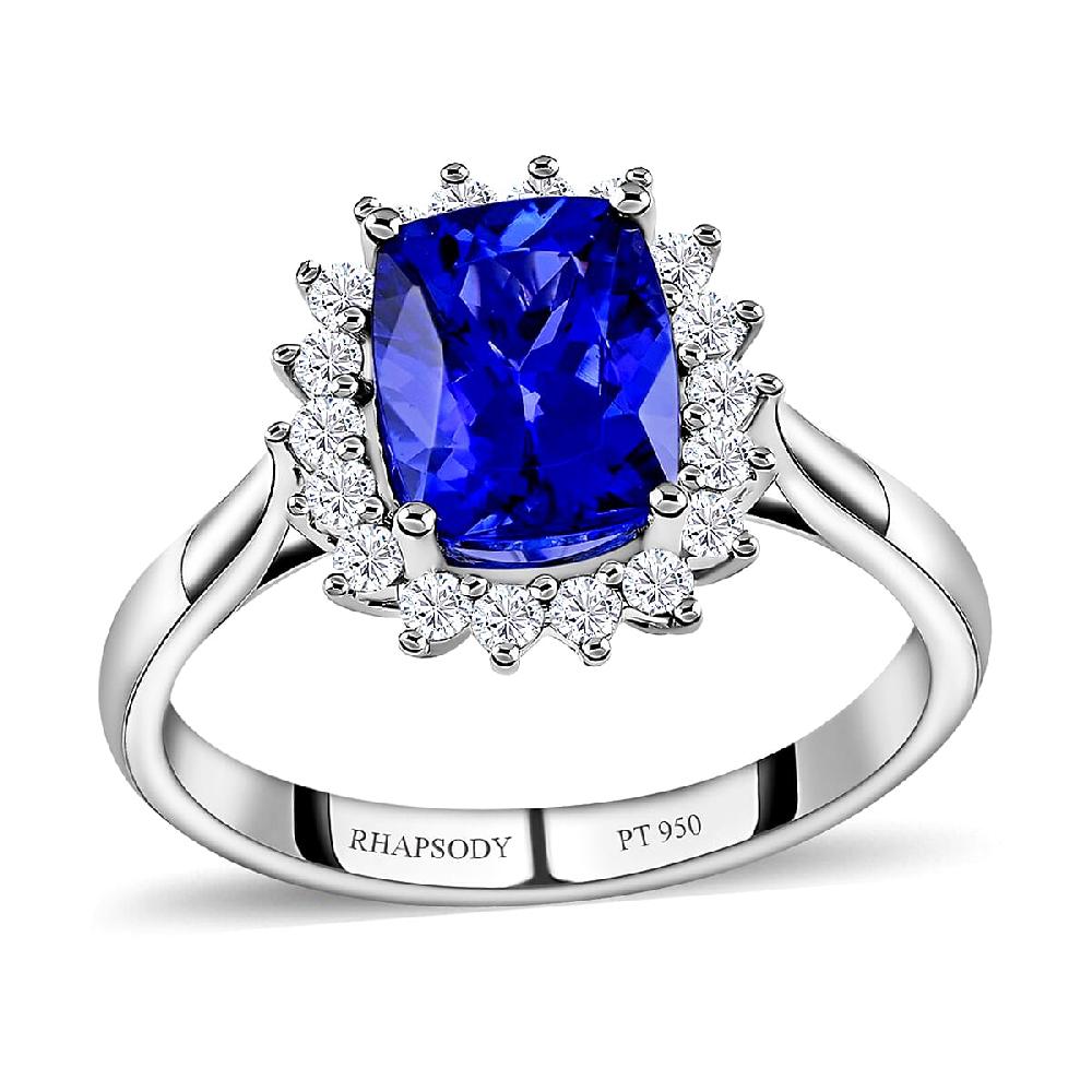 shop lc Certified and Appraised Rhapsody 950 Platinum AAAA Tanzanite and E-F VS Diamond Halo Ring 5.58 Grams 2.55 ctw (Del. in 10-15 Days)