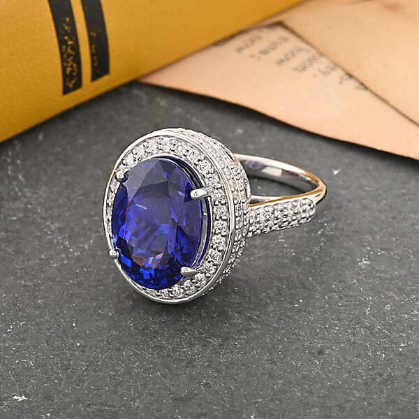 Shop Lc Certified And Appraised Rhapsody 950 Platinum AAAA Tanzanite And E-F VS Diamond Halo Ring 12.45 Grams 11.30 Ctw