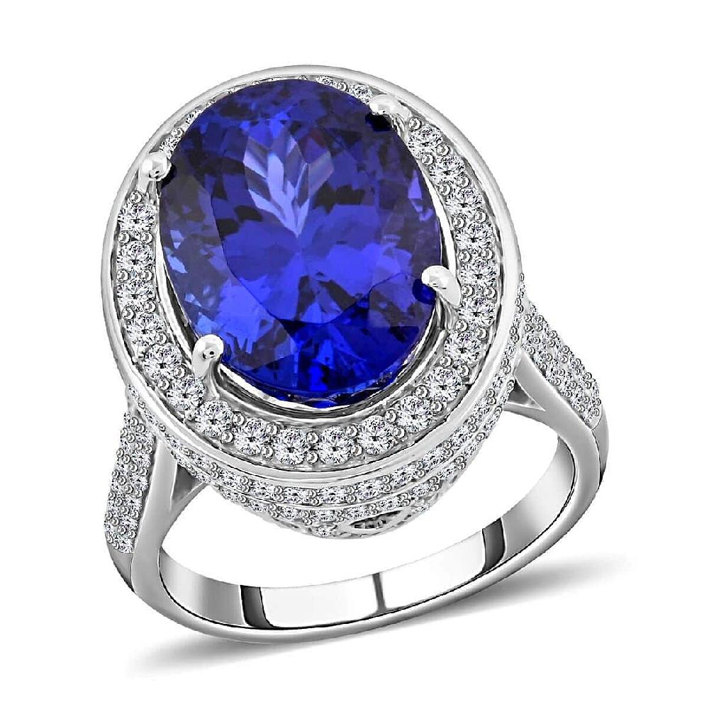 shop lc Certified and Appraised Rhapsody 950 Platinum AAAA Tanzanite and E-F VS Diamond Halo Ring 12.45 Grams 11.30 ctw