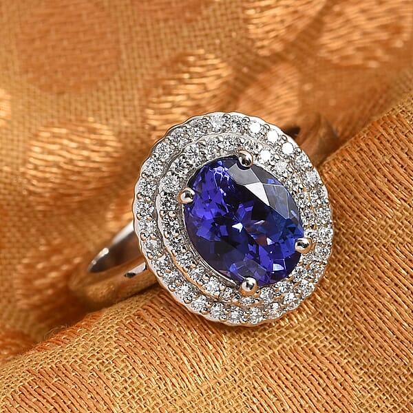 Shop Lc Certified And Appraised Rhapsody 950 Platinum AAAA Tanzanite And E-F VS2 Diamond Double Halo Ring 7 Grams 2.50 Ctw