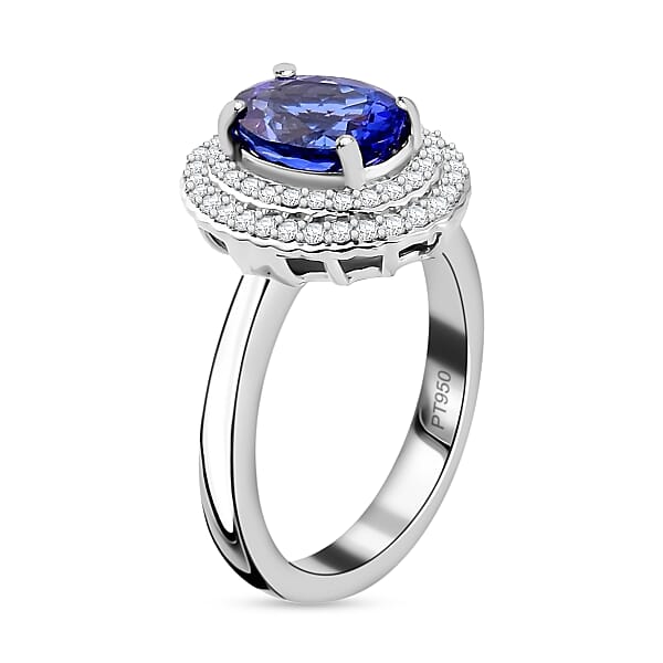 Shop Lc Certified And Appraised Rhapsody 950 Platinum AAAA Tanzanite And E-F VS2 Diamond Double Halo Ring 7 Grams 2.50 Ctw