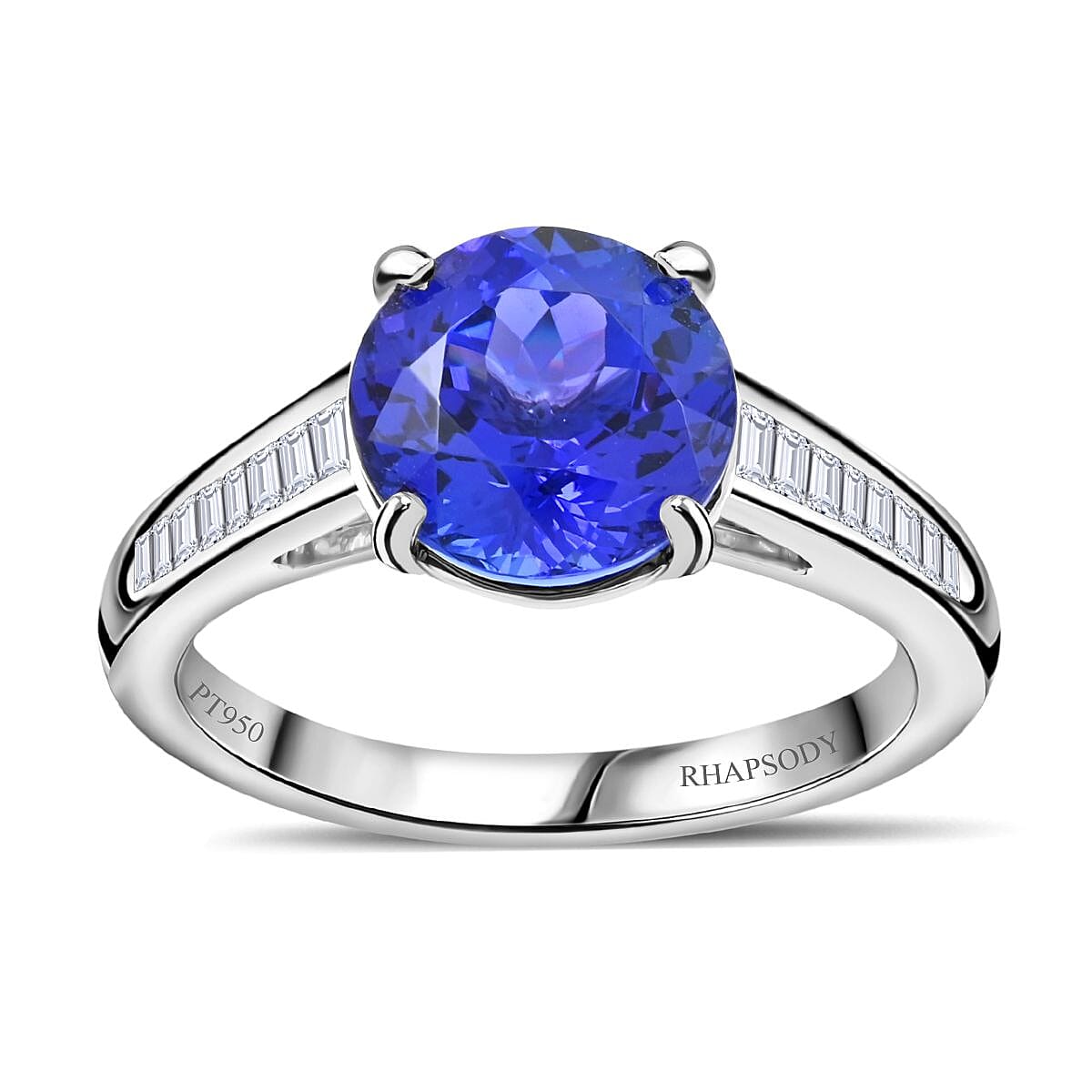 shop lc Certified and Appraised Rhapsody 950 Platinum AAAA Tanzanite and E-F VS Diamond Ring 5.25 Grams 3.25 ctw