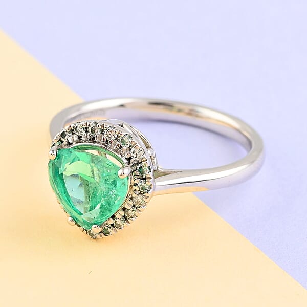 Shop Lc Certified And Appraised Rhapsody AAAA Boyaca Colombian Emerald And G-H SI Diamond 1.70 Ctw Ring In 950 Platinum