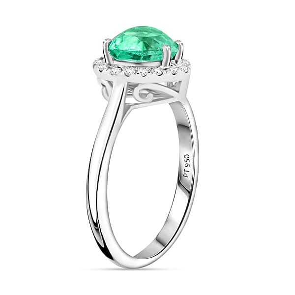 Shop Lc Certified And Appraised Rhapsody AAAA Boyaca Colombian Emerald And G-H SI Diamond 1.70 Ctw Ring In 950 Platinum