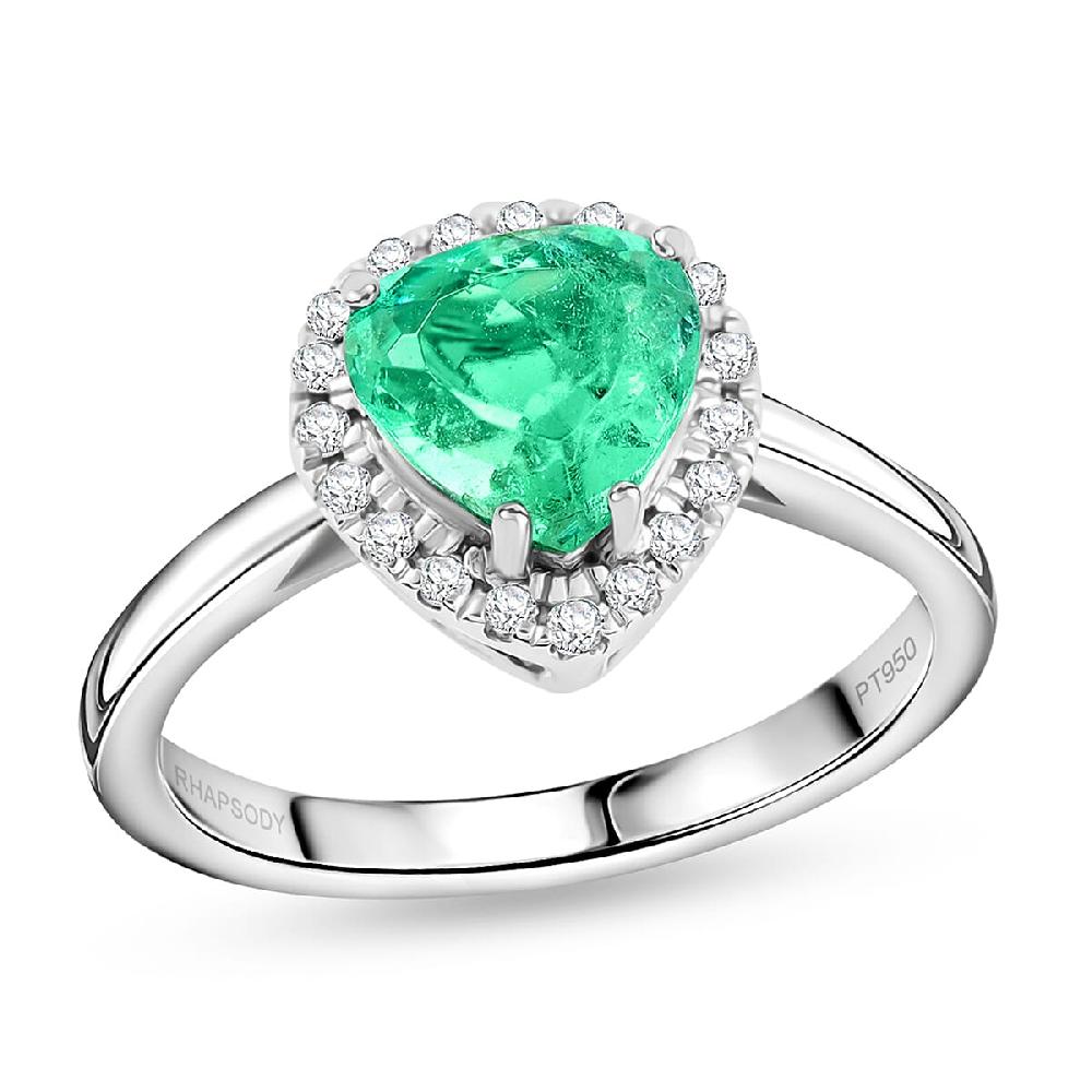 shop lc Certified and Appraised Rhapsody AAAA Boyaca Colombian Emerald and G-H SI Diamond 1.70 ctw Ring in 950 Platinum