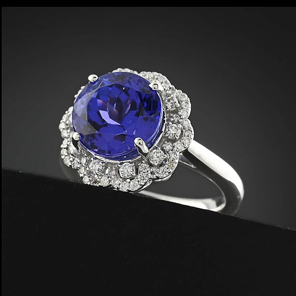 Shop Lc Certified And Appraised Rhapsody AAAA Tanzanite And E-F VS Diamond 4.35 Ctw Ring In 950 Platinum 8.35 Grams