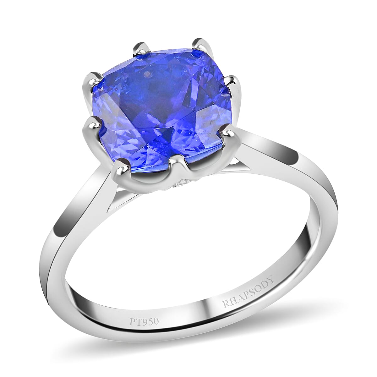 shop lc Certified and Appraised Rhapsody AAAA Tanzanite and E-F VS Diamond 3.40 ctw Ring in 950 Platinum 6.43 Grams