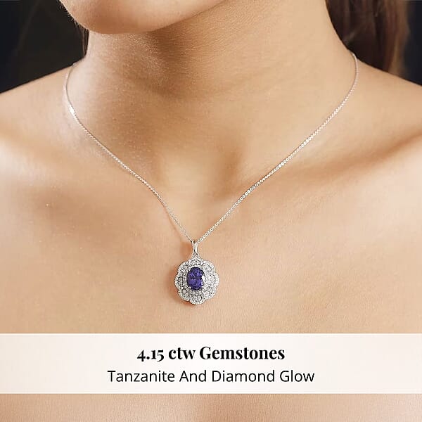 Shop Lc Certified And Appraised Rhapsody AAAA Tanzanite And E-F VS Diamond 4.15 Ctw Floral Pendant Without Chain In 950 Platinum