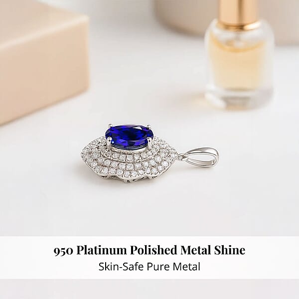 Shop Lc Certified And Appraised Rhapsody AAAA Tanzanite And E-F VS Diamond 4.15 Ctw Floral Pendant Without Chain In 950 Platinum