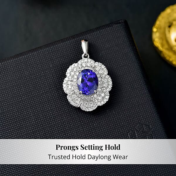 Shop Lc Certified And Appraised Rhapsody AAAA Tanzanite And E-F VS Diamond 4.15 Ctw Floral Pendant Without Chain In 950 Platinum