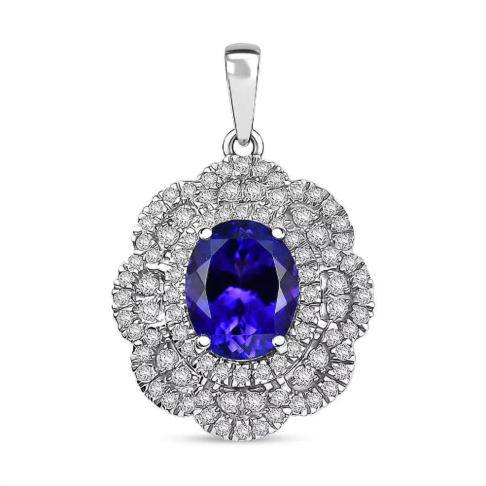 shop lc Certified and Appraised Rhapsody AAAA Tanzanite and E-F VS Diamond 4.15 ctw Floral Pendant without Chain in 950 Platinum