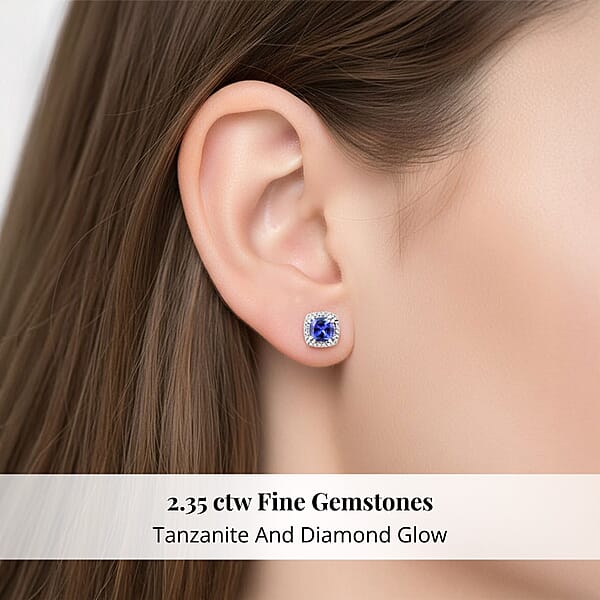 Shop Lc Certified And Appraised Rhapsody AAAA Tanzanite And E-F VS Diamond 2.35 Ctw Halo Stud Earrings In 950 Platinum 4.30 Grams