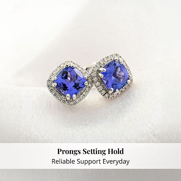 Shop Lc Certified And Appraised Rhapsody AAAA Tanzanite And E-F VS Diamond 2.35 Ctw Halo Stud Earrings In 950 Platinum 4.30 Grams