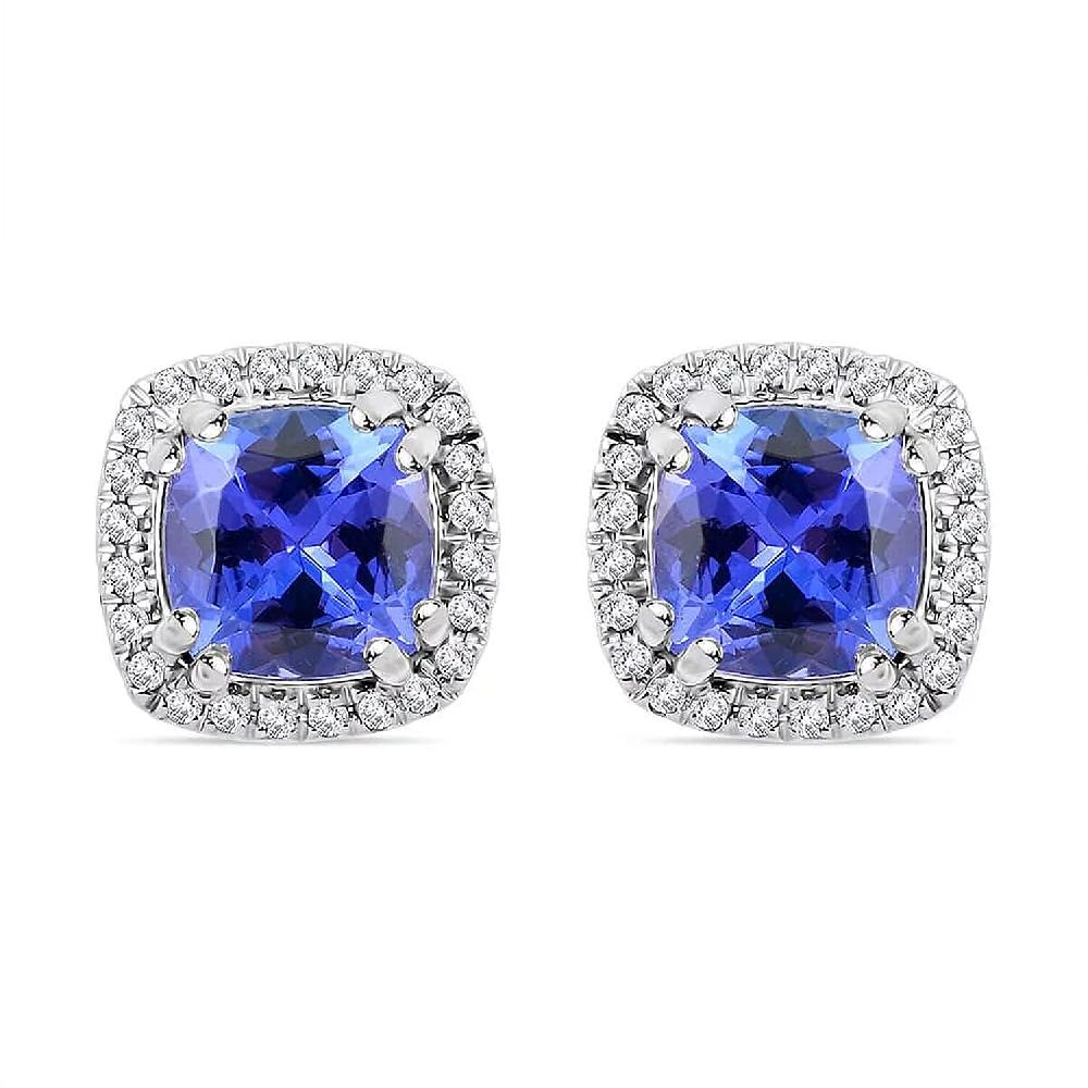 shop lc Certified and Appraised Rhapsody AAAA Tanzanite and E-F VS Diamond 2.35 ctw Halo Stud Earrings in 950 Platinum 4.30 Grams