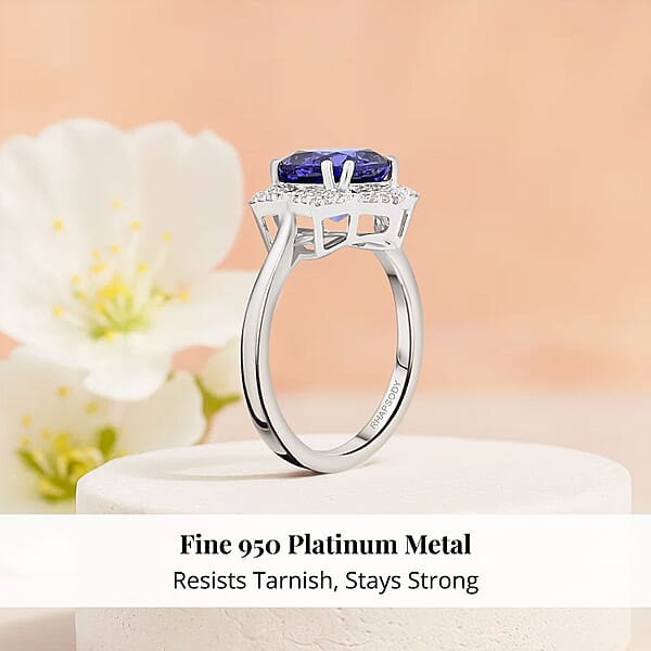 Shop Lc Certified And Appraised Rhapsody AAAA Tanzanite And E-F VS Diamond 4.25 Ctw Ring In 950 Platinum 7.65 Grams