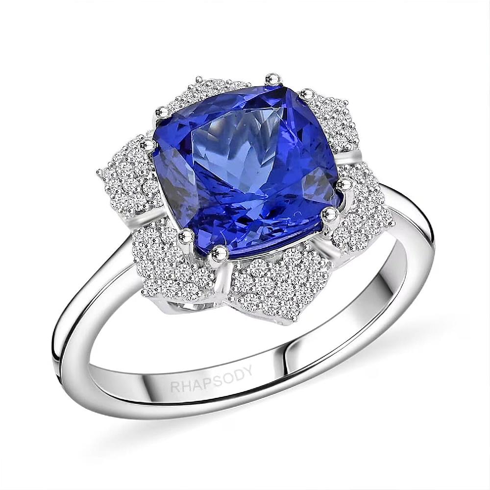 shop lc Certified and Appraised Rhapsody AAAA Tanzanite and E-F VS Diamond 4.25 ctw Ring in 950 Platinum 7.65 Grams