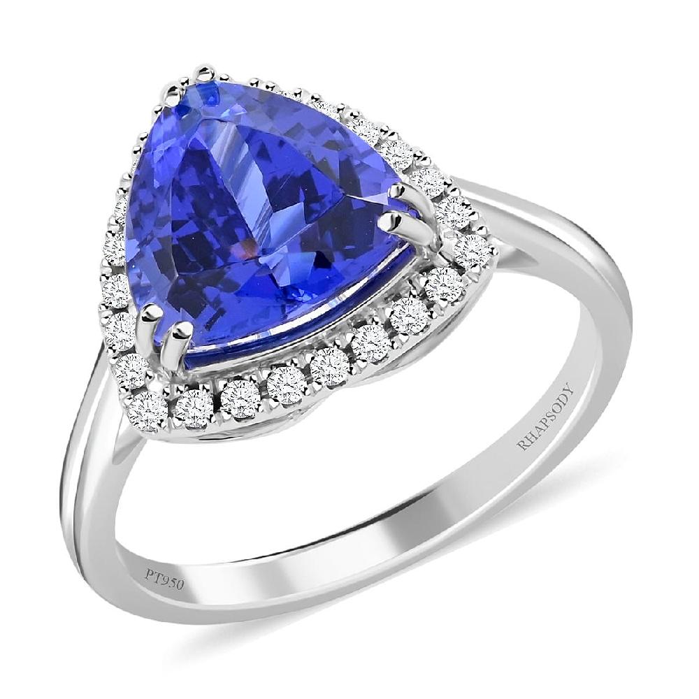 shop lc Certified and Appraised Rhapsody AAAA Tanzanite and E-F VS Diamond 3.00 ctw Halo Ring in 950 Platinum 5 Grams