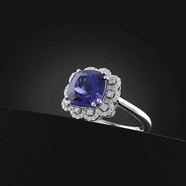 Shop Lc Certified And Appraised Rhapsody AAAA Tanzanite And E-F VS Diamond 4.25 Ctw Ring In 950 Platinum 7.30 Grams