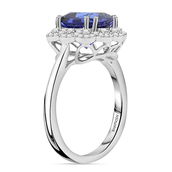 Shop Lc Certified And Appraised Rhapsody AAAA Tanzanite And E-F VS Diamond 4.25 Ctw Ring In 950 Platinum 7.30 Grams