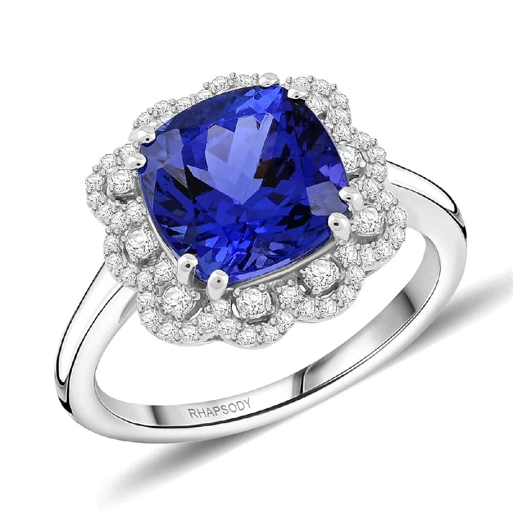 shop lc Certified and Appraised Rhapsody AAAA Tanzanite and E-F VS Diamond 4.25 ctw Ring in 950 Platinum 7.30 Grams