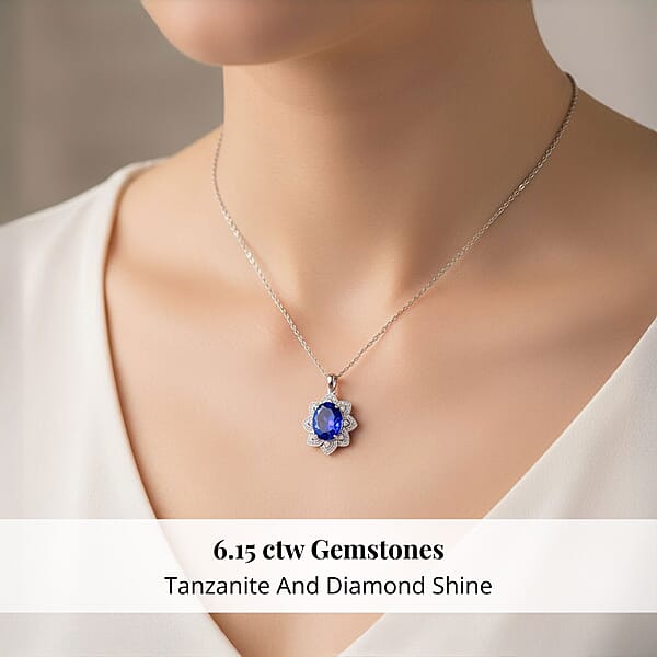 Shop Lc Certified And Appraised Rhapsody AAAA Tanzanite And E-F VS Diamond 6.15 Ctw Pendant Without Chain In 950 Platinum 5.50 Grams