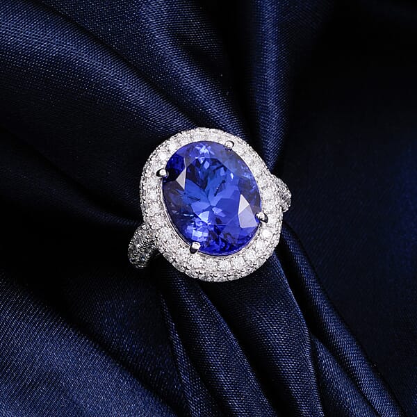 Shop Lc Certified And Appraised Rhapsody AAAA Tanzanite And E-F VS Diamond 10.75 Ctw Ring In 950 Platinum 9.40 Grams