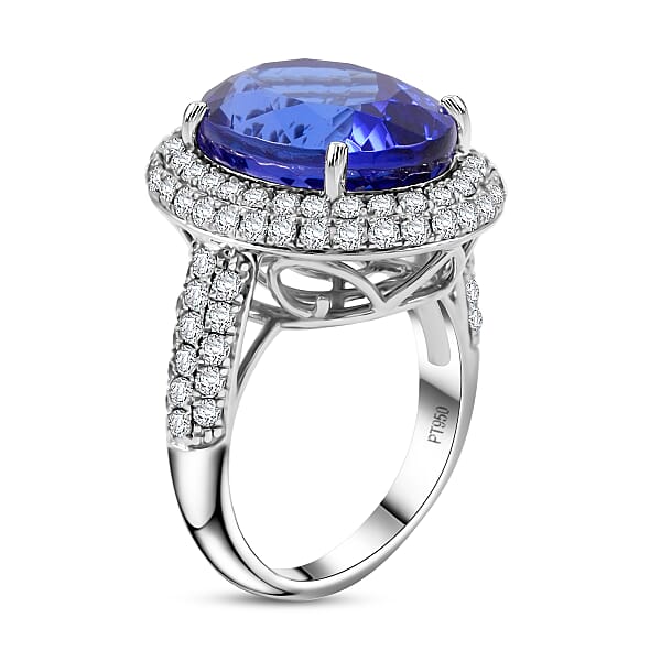 Shop Lc Certified And Appraised Rhapsody AAAA Tanzanite And E-F VS Diamond 10.75 Ctw Ring In 950 Platinum 9.40 Grams