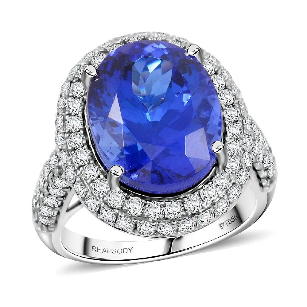 shop lc Certified and Appraised Rhapsody AAAA Tanzanite and E-F VS Diamond 10.75 ctw Ring in 950 Platinum 9.40 Grams