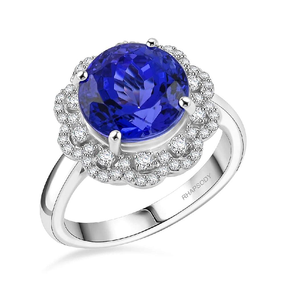 shop lc Certified and Appraised Rhapsody AAAA Tanzanite and E-F VS Diamond 4.35 ctw Ring in 950 Platinum 8.35 Grams