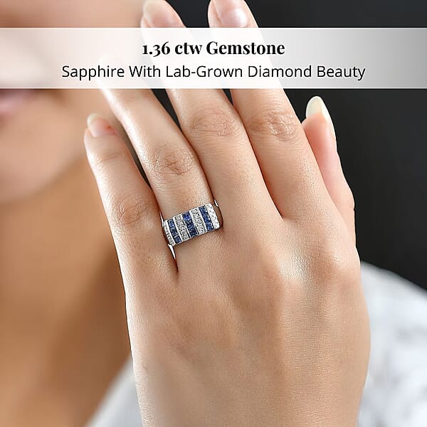 Shop Lc Certified & Appraised 10K White Gold AAA Ceylon Sapphire And Luxuriant Diamond G-H SI 1.36 Ctw Band Ring