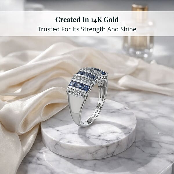 Shop Lc Certified & Appraised 10K White Gold AAA Ceylon Sapphire And Luxuriant Diamond G-H SI 1.36 Ctw Band Ring
