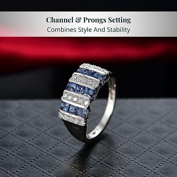 Shop Lc Certified & Appraised 10K White Gold AAA Ceylon Sapphire And Luxuriant Diamond G-H SI 1.36 Ctw Band Ring