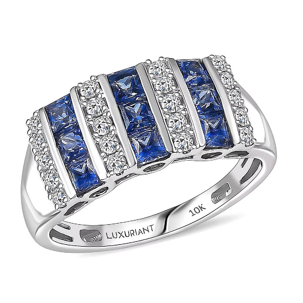 shop lc Certified & Appraised 10K White Gold AAA Ceylon Sapphire and Luxuriant Diamond G-H SI 1.36 ctw Band Ring