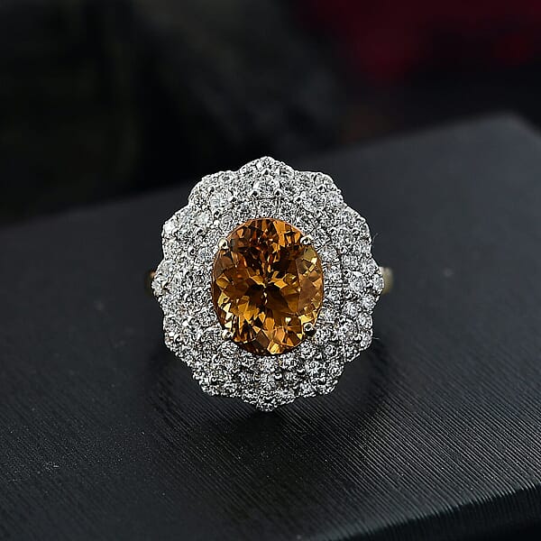 Shop Lc Certified & Appraised 10K Yellow Gold AAA Brazilian Heliodor Luxuriant Lab Grown Diamond (G-H SI) Ring 4.65 Ctw