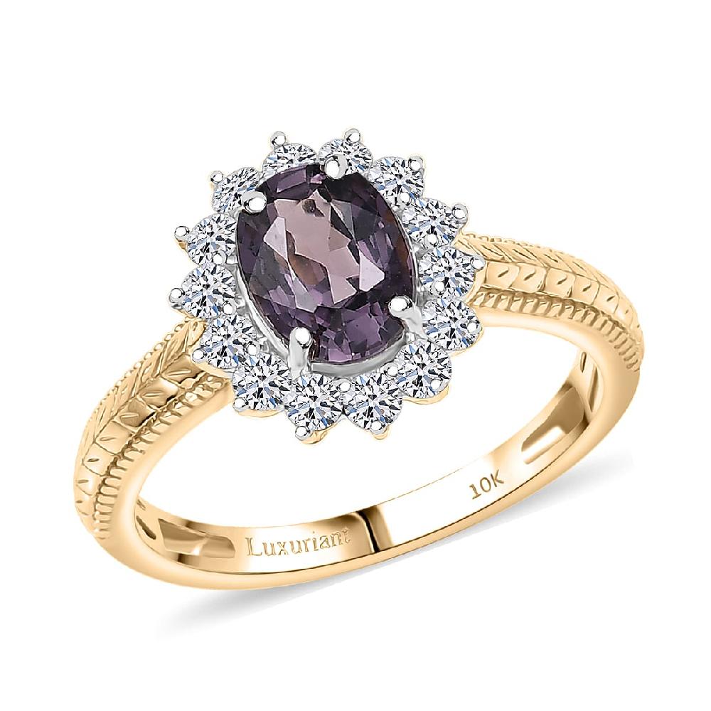 shop lc Certified & Appraised 10K Yellow Gold AAA Lavender Spinel Luxuriant Lab Grown Diamond (G-H SI) (0.42 Carat Ring 2.00 Carat Total Weight